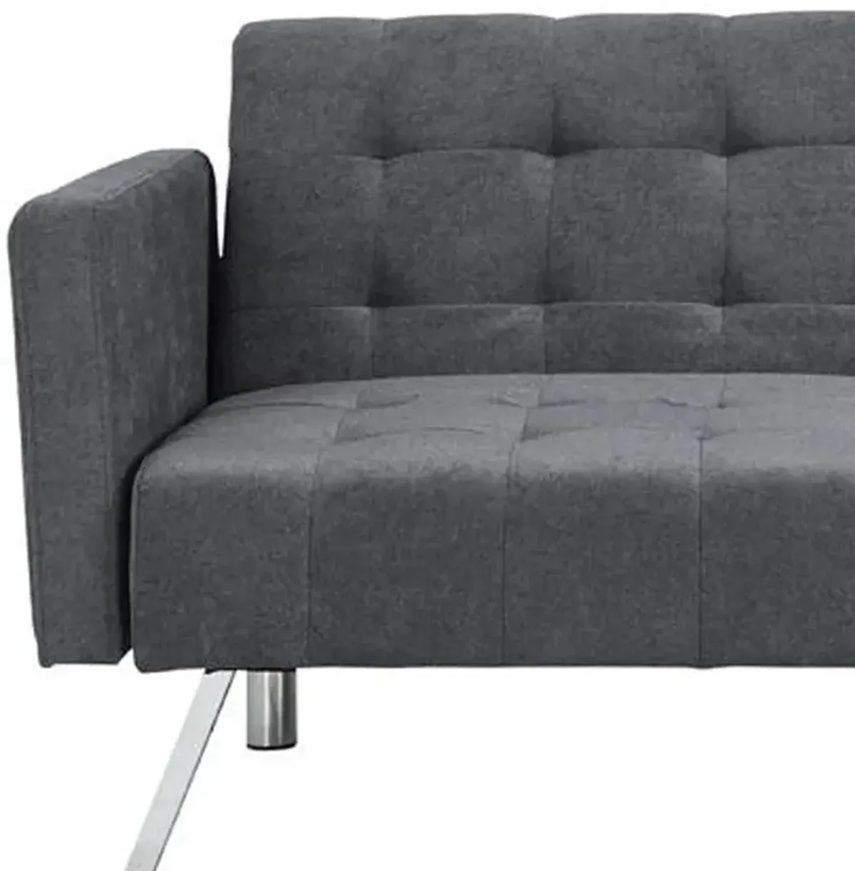 Linen Sleeper Sofa With Silver Legs - Dark Gray