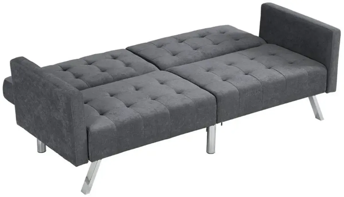 Linen Sleeper Sofa With Silver Legs - Dark Gray