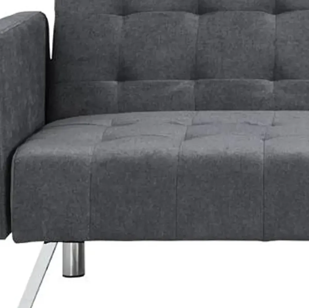 Linen Sleeper Sofa With Silver Legs - Dark Gray