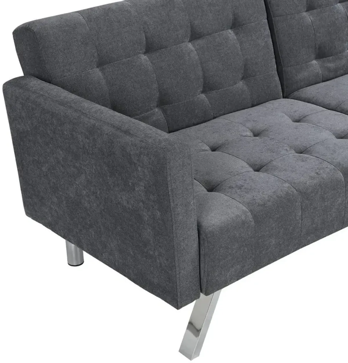 Linen Sleeper Sofa With Silver Legs - Dark Gray