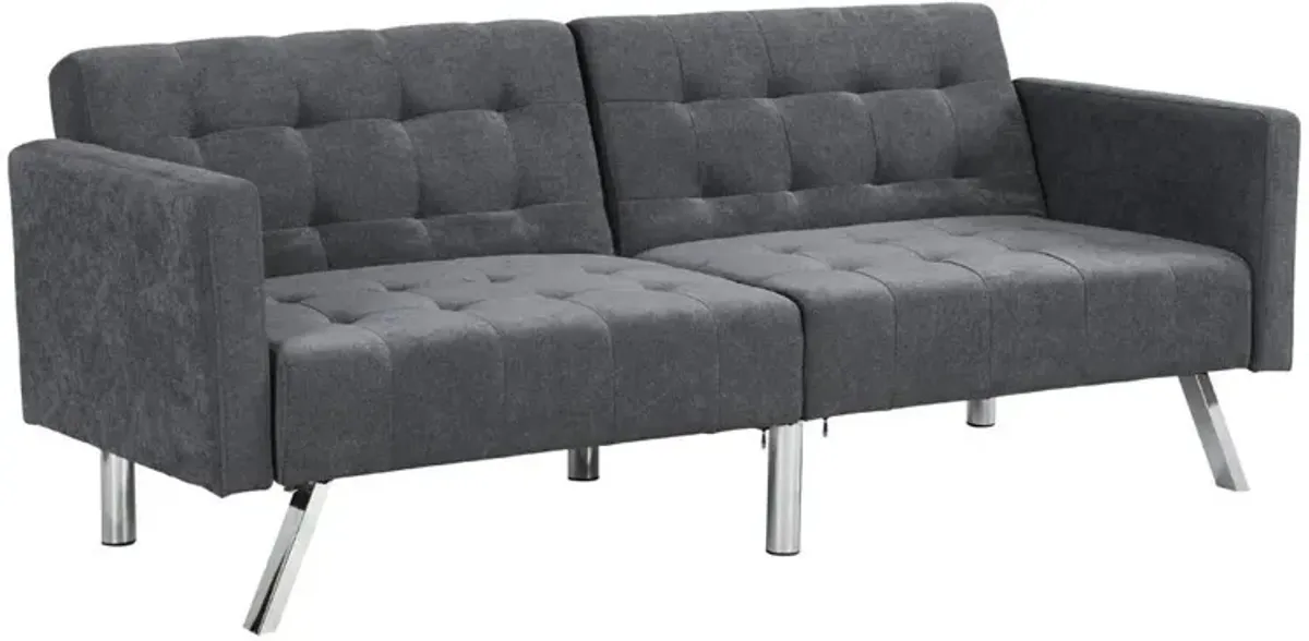 Linen Sleeper Sofa With Silver Legs - Dark Gray