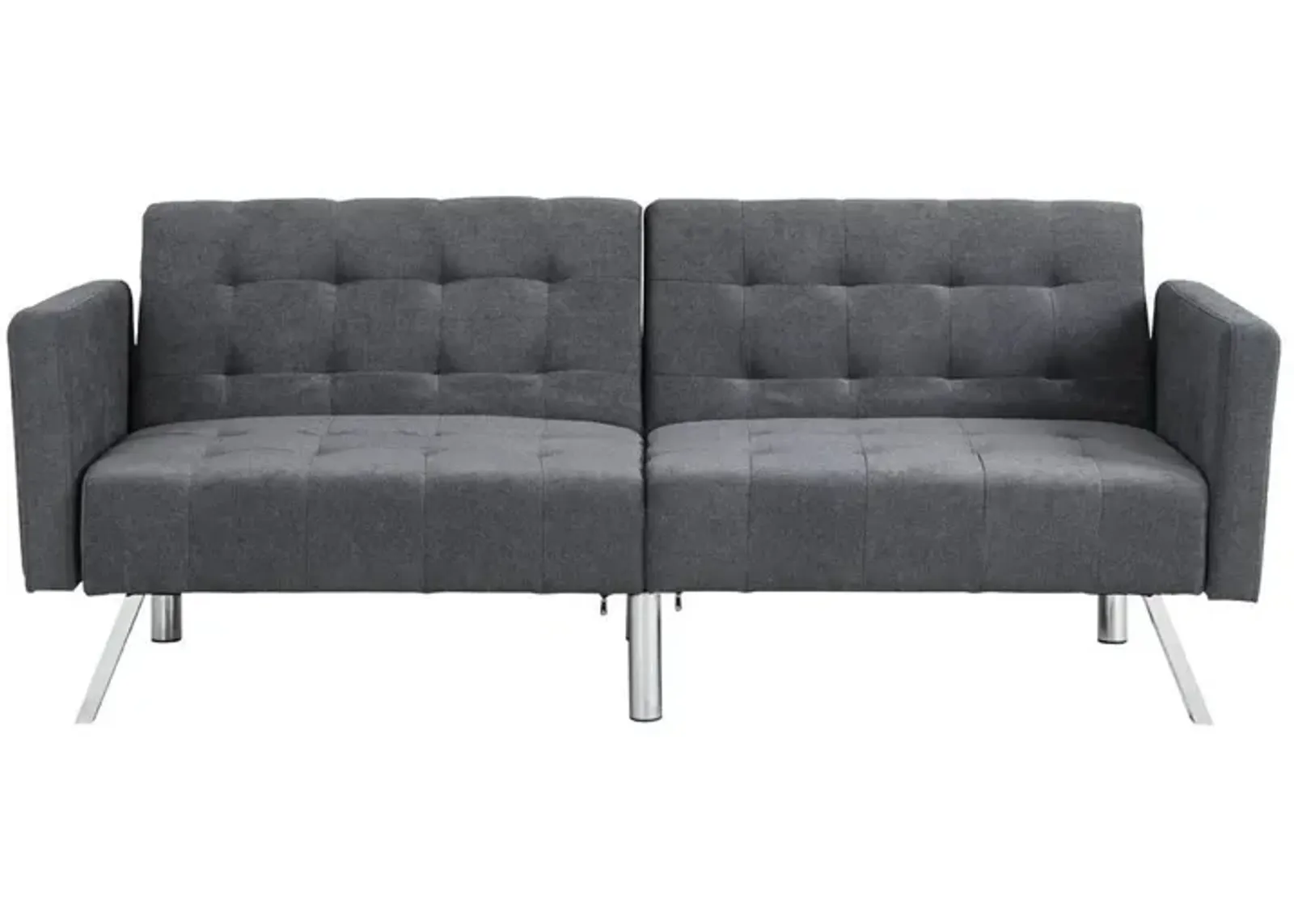 Linen Sleeper Sofa With Silver Legs - Dark Gray