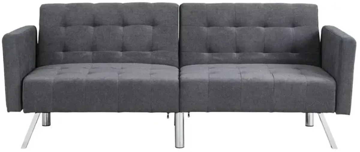 Linen Sleeper Sofa With Silver Legs - Dark Gray