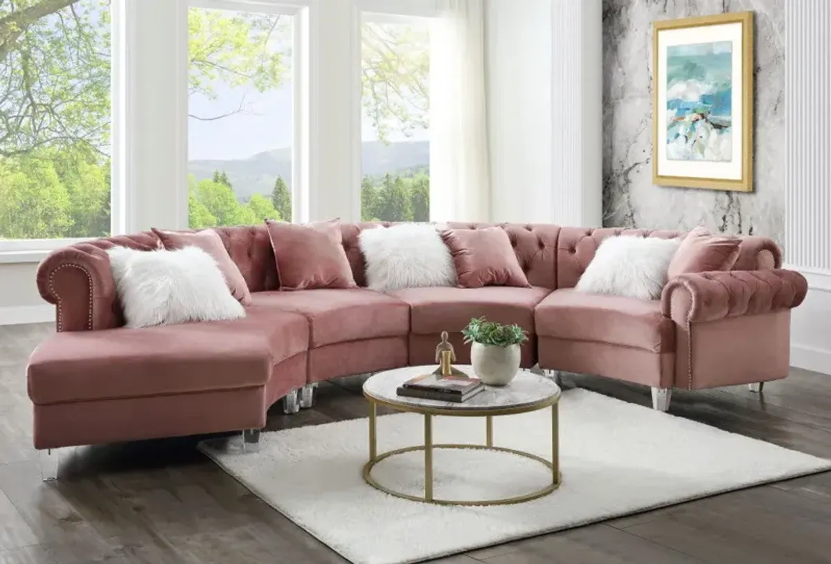 Velvet Curved Four Piece Corner Sectional - Pink