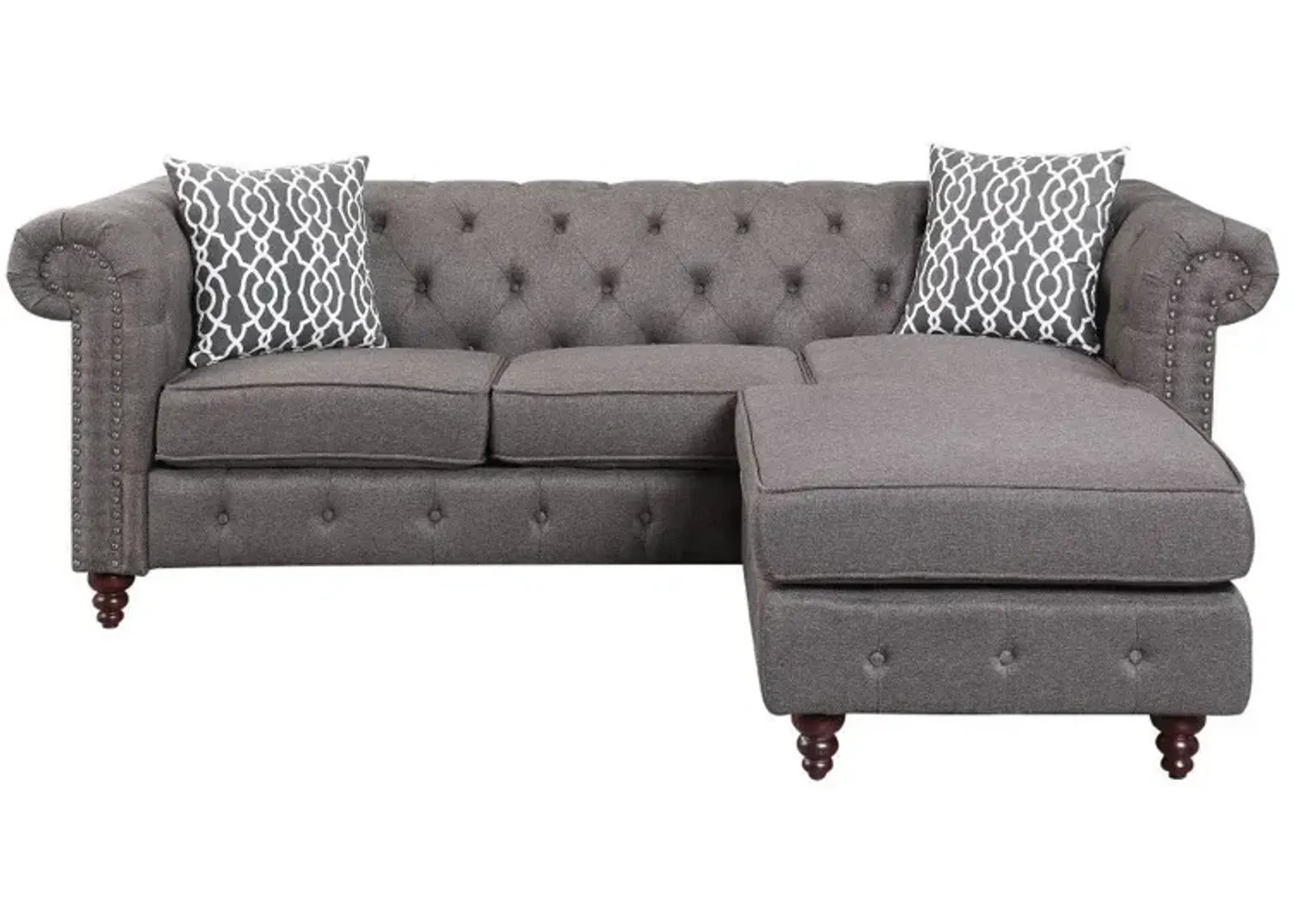 Linen L Shaped Sofa And Chaise Sectional And Toss Pillows - Brown