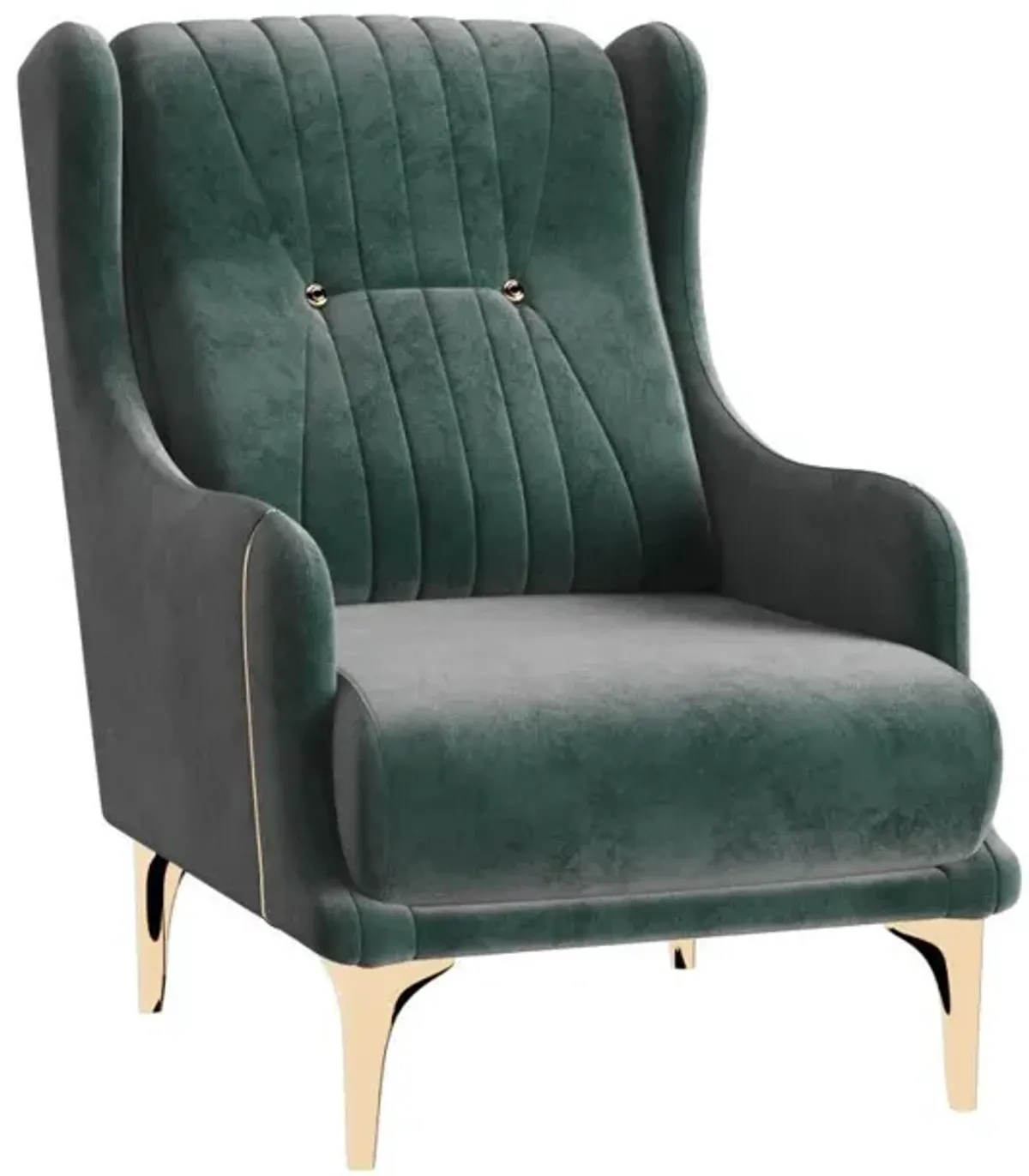 Velvet And Gold Tufted Wingback Chair 39" - Green