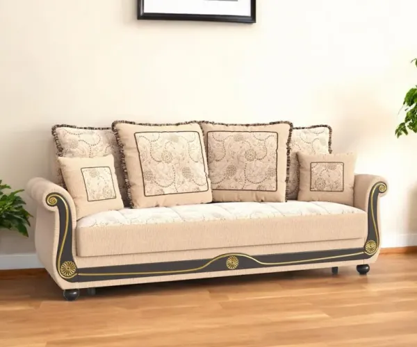 Chenille Chesterfield Paisley Sleeper Sofa And Toss Pillows - Beige