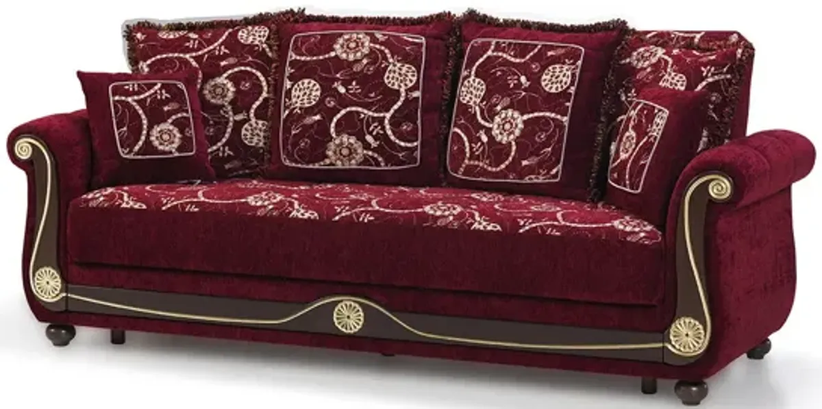 Chenille Paisley Sleeper Sofa And Toss Pillows - Burgundy