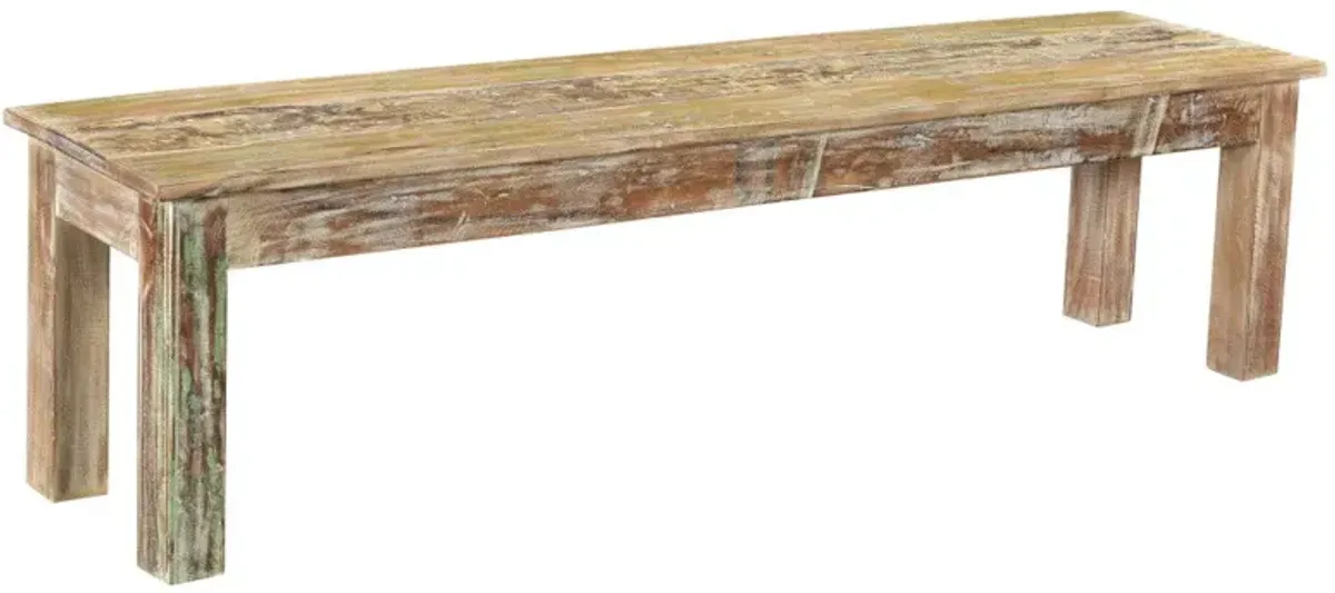 Distressed Solid Wood Dining Bench - Brown