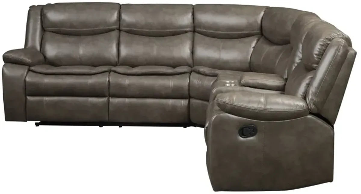 Faux Leather Reclining L Shaped Six Piece Corner Sectional With Console - Taupe
