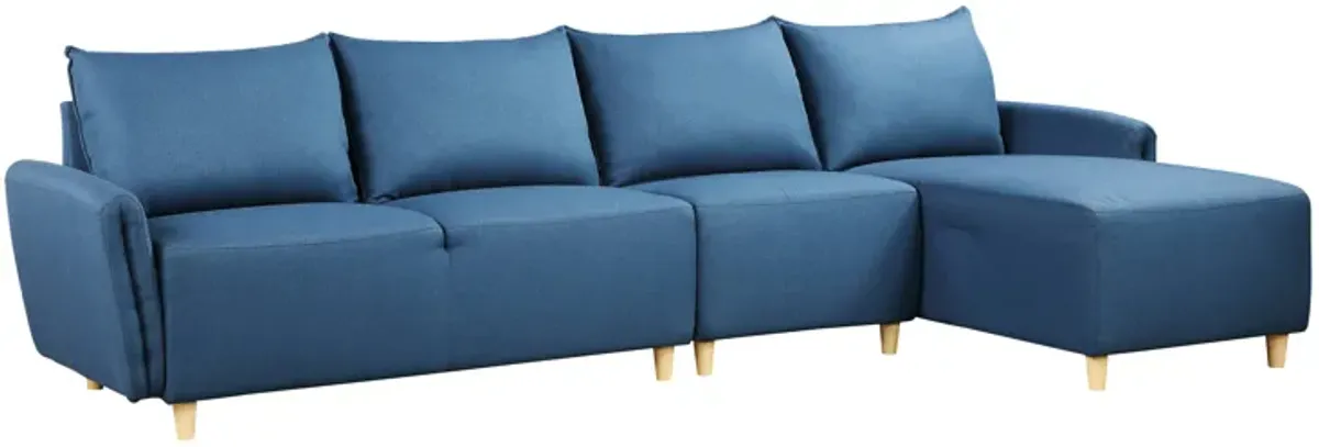 Modular L Shaped Three Piece Sofa And Chaise - Blue