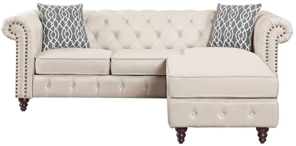 Linen L Shaped Sofa And Chaise Sectional And Toss Pillows - Beige