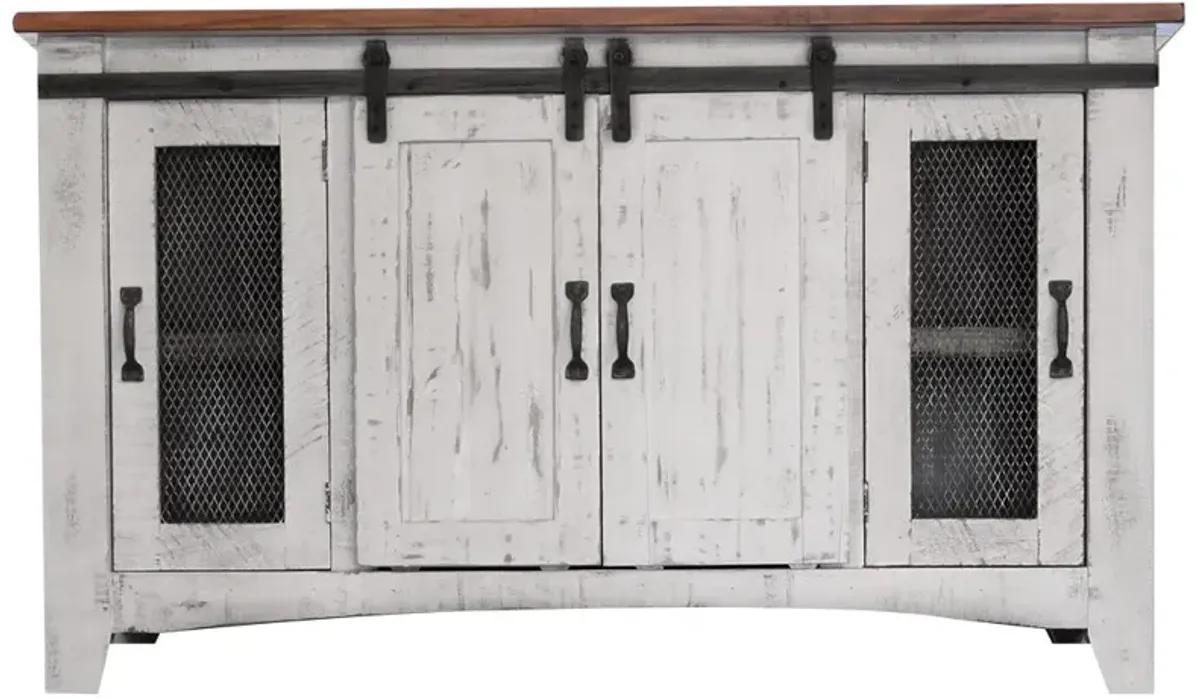 Wood Cabinet Enclosed Storage Distressed TV Stand - White