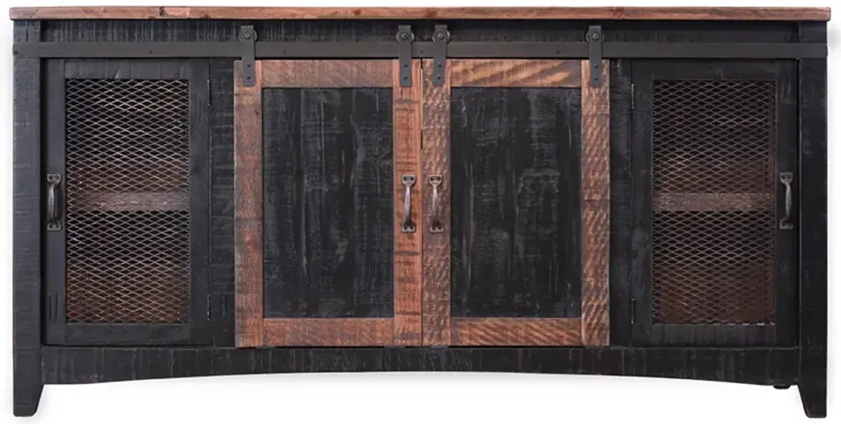 Solid Wood Cabinet Enclosed Storage Distressed, TV Stand - Black