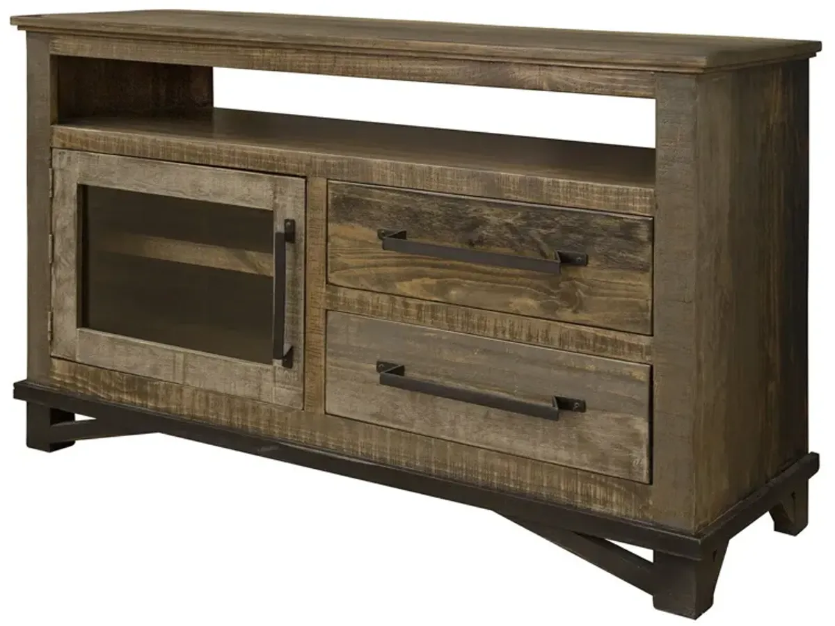 Cabinet Enclosed Storage Distressed TV Stand - Brown