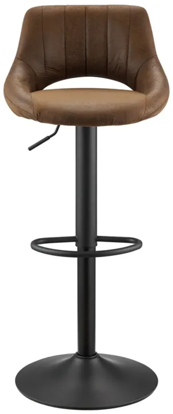 Faux Leather Swivel Low Back Adjustable Height Bar Chairs Steel With Footrest 42" (Set of 2) - Brown and Black