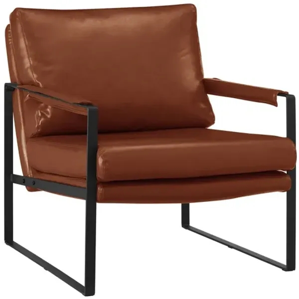 Faux Leather And Black Arm Chair 27" - Dark Brown