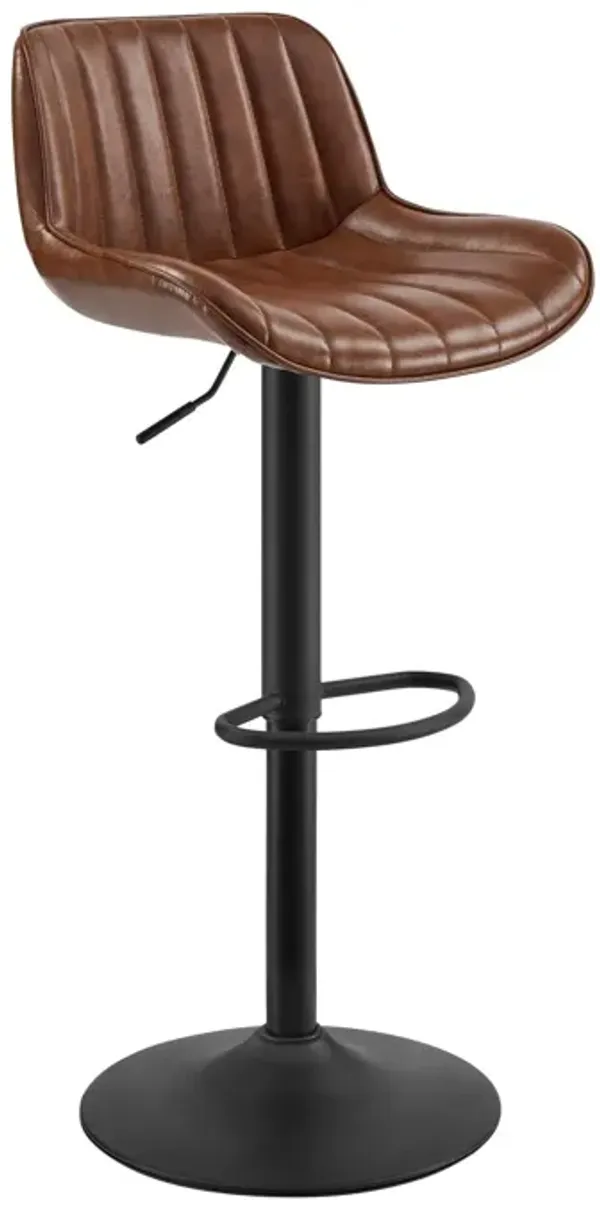 Faux Leather And Steel Swivel Low Back Adjustable Height Bar Chairs With Footrest 42" (Set of 2) - Brown Black