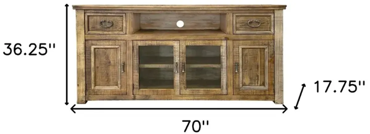 Solid Cabinet, Enclosed Storage Distressed TV Stand - Brown