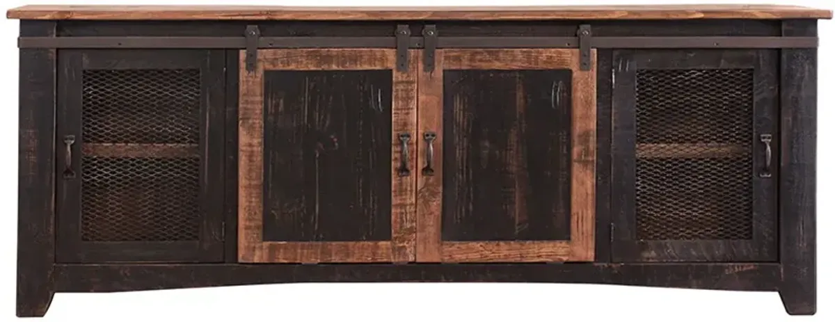 Solid Wood Cabinet Enclosed, Storage Distressed TV Stand - Black