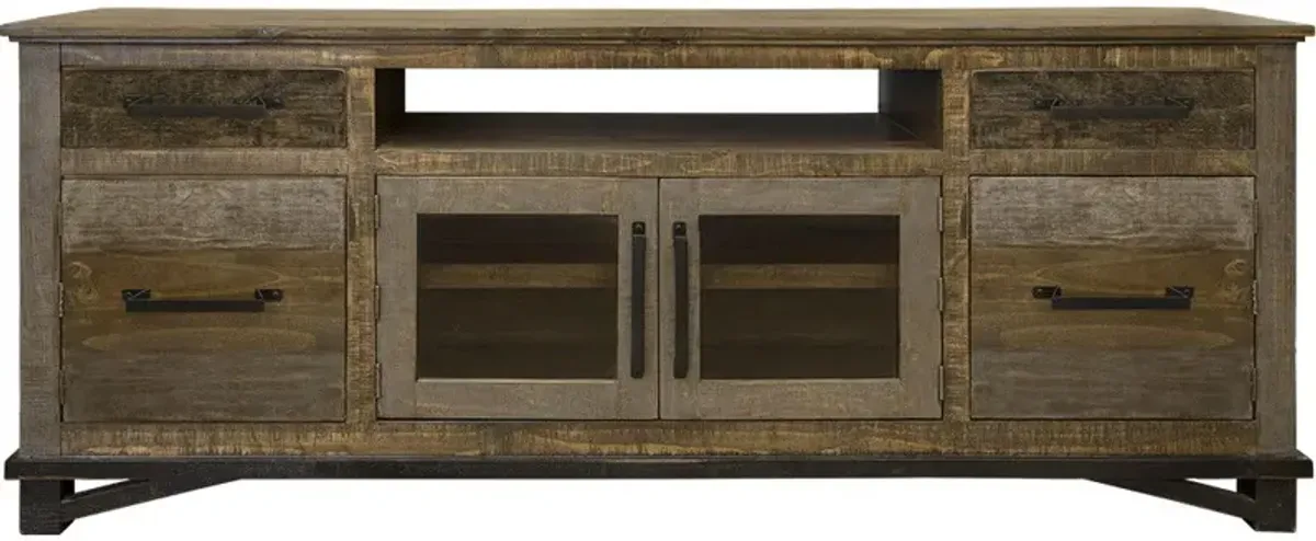 Wood Cabinet Enclosed Storage, Distressed TV Stand - Brown