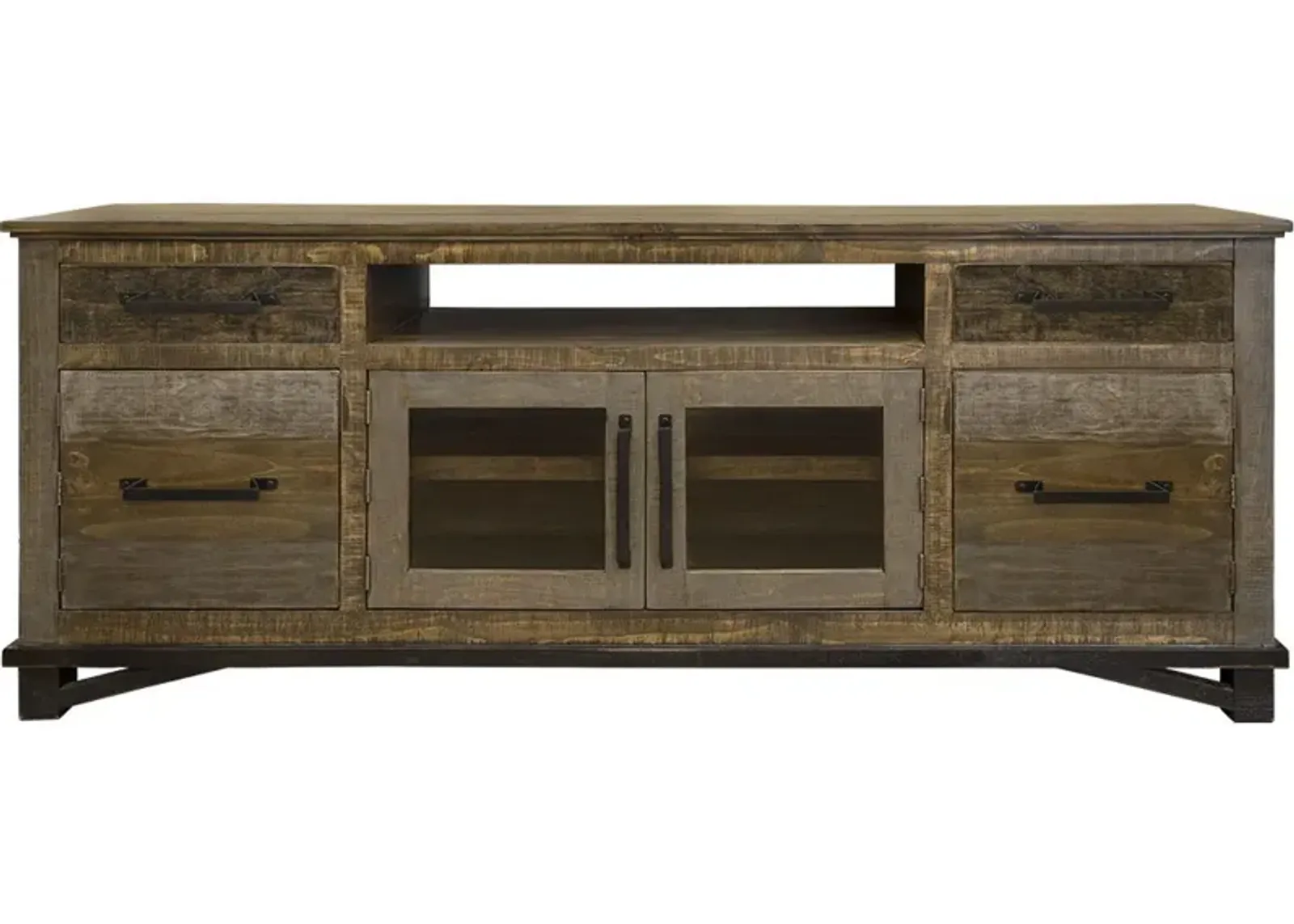 Wood Cabinet Enclosed Storage, Distressed TV Stand - Brown