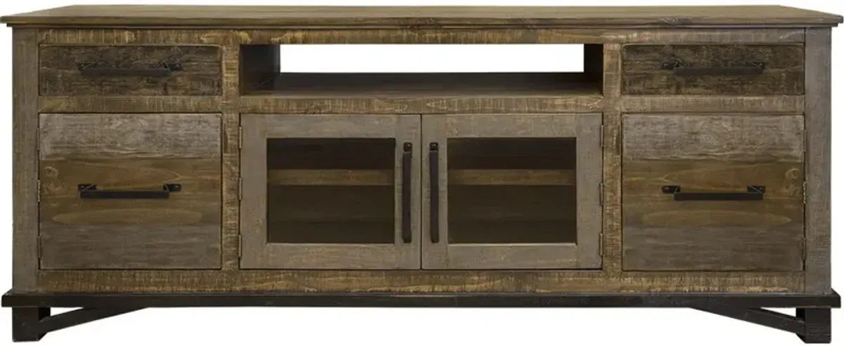 Wood Cabinet Enclosed Storage, Distressed TV Stand - Brown