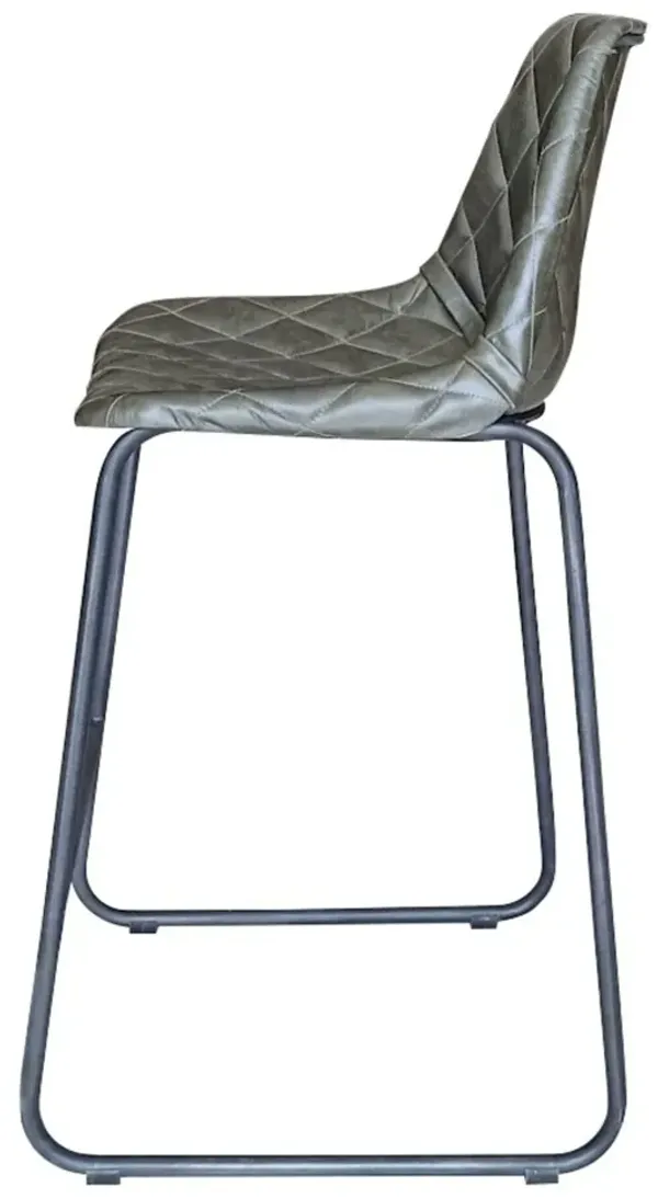 Leather Counter Height Bar Chair With Footrest 38" - Green And Black