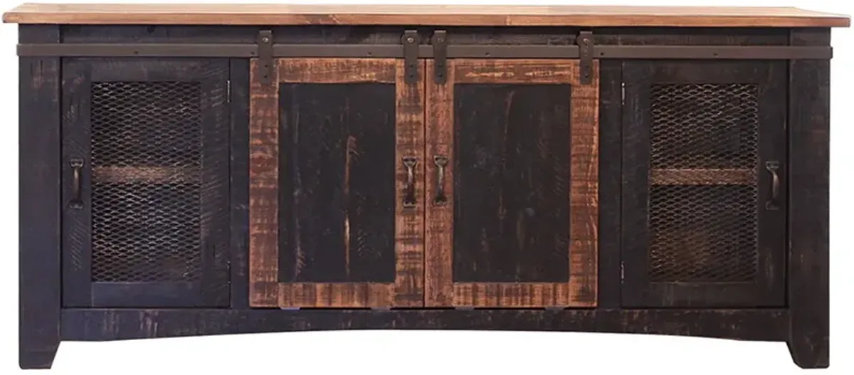 Solid Wood Cabinet Enclosed Storage, Distressed TV Stand - Black