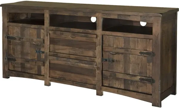 Solid Wooden Cabinet Enclosed Storage Distressed TV Stand - Brown