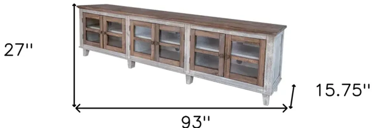 Cabinet Enclosed Storage Distressed TV Stand - Gray / Ivory