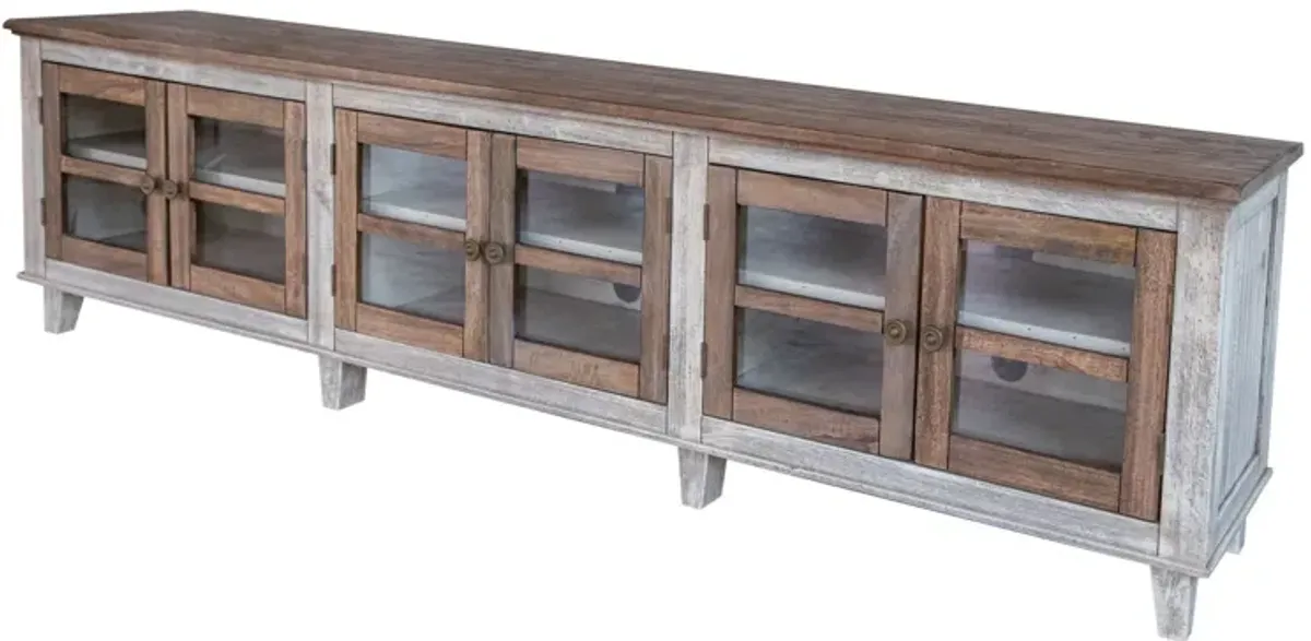 Cabinet Enclosed Storage Distressed TV Stand - Gray / Ivory