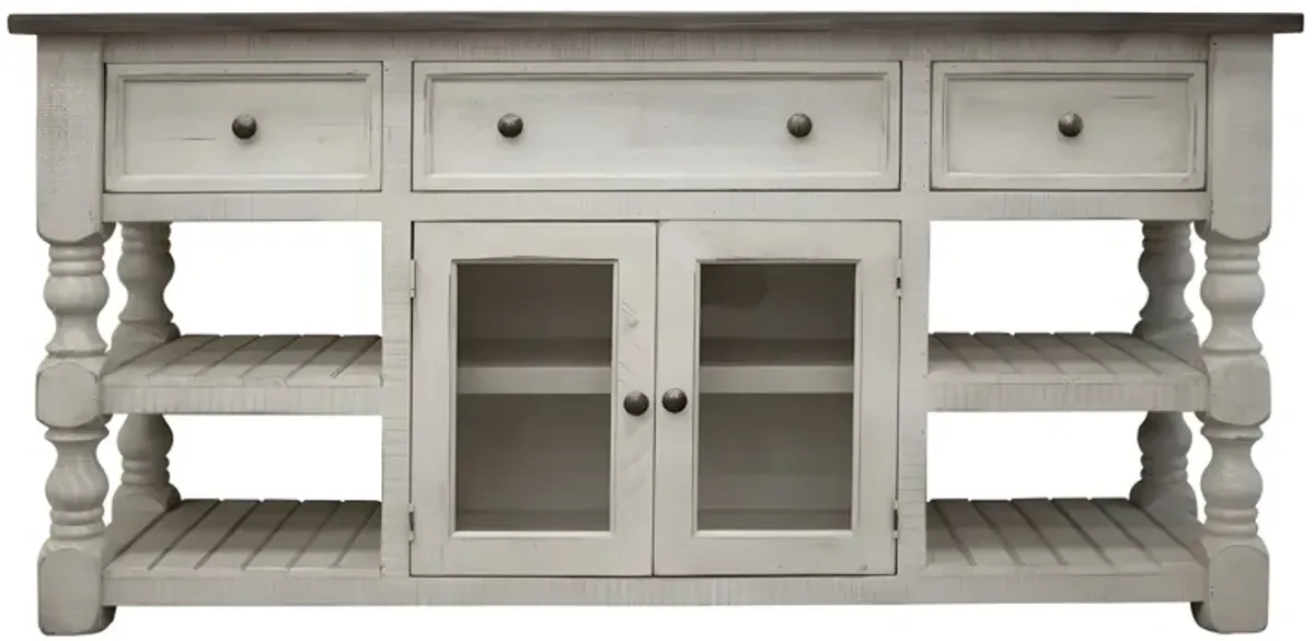 Solid Wood Open Shelving Distressed TV Stand - Ivory