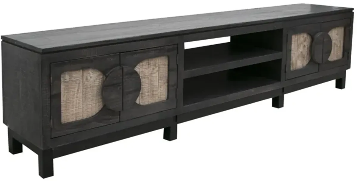 Solid Wood Cabinet Enclosed Storage Distressed TV Stand - Black