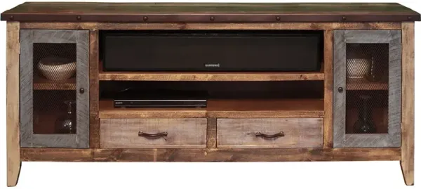 Wood Cabinet Enclosed Storage Distressed, TV Stand - Brown