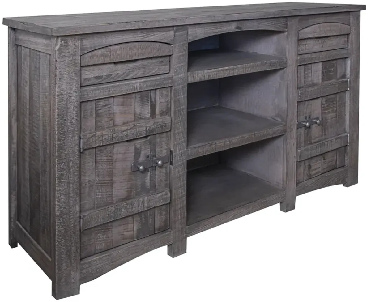 Wood Cabinet Enclosed Storage Distressed TV Stand - Gray