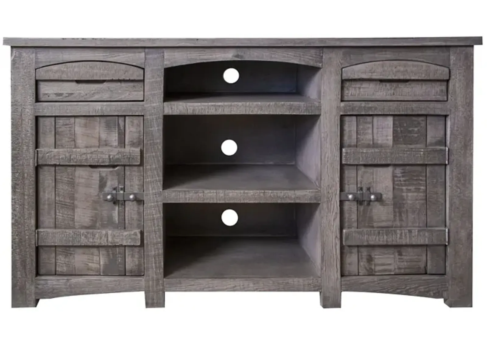 Wood Cabinet Enclosed Storage Distressed TV Stand - Gray