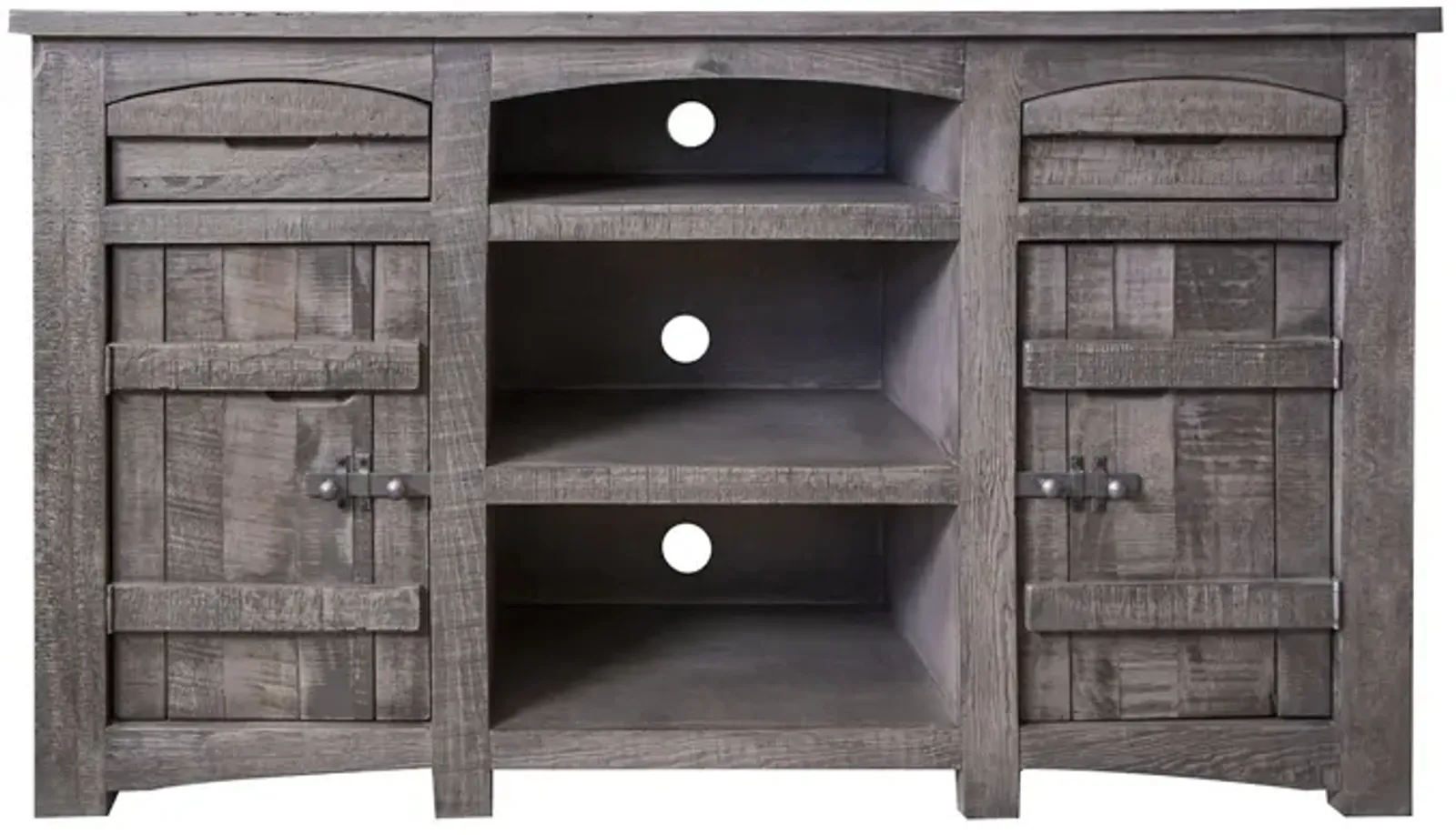 Wood Cabinet Enclosed Storage Distressed TV Stand - Gray