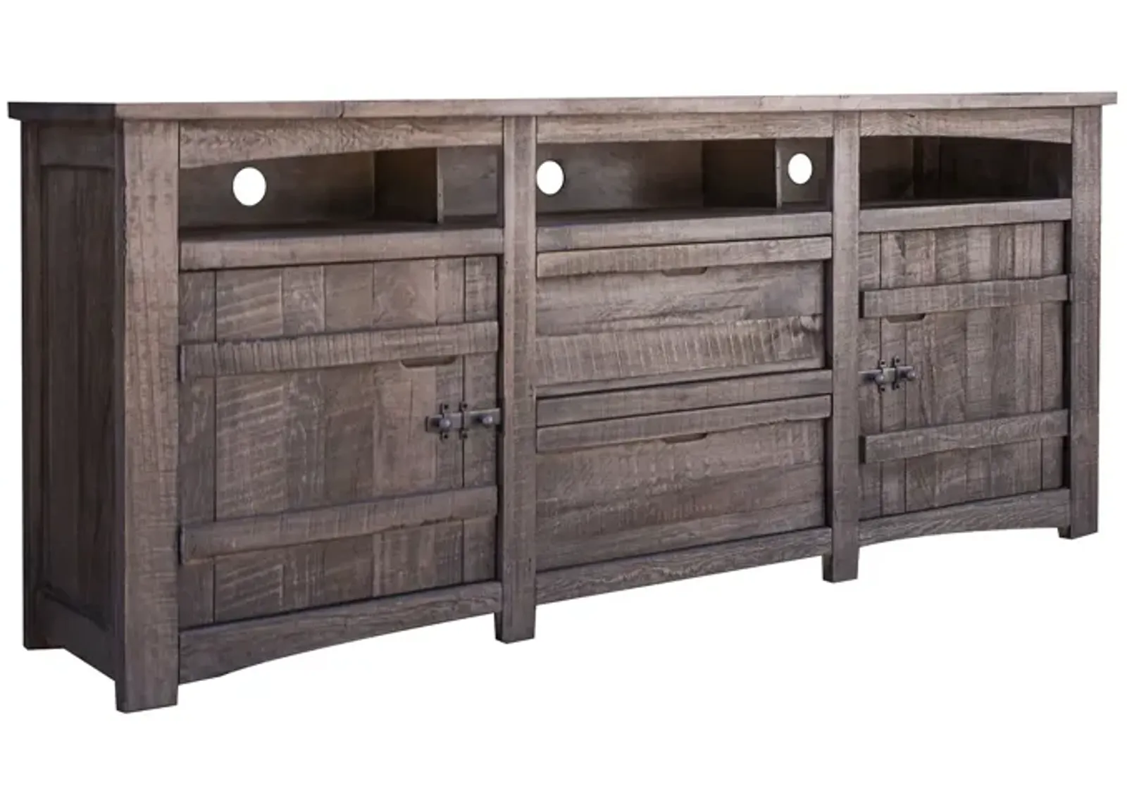 Solid Wood Cabinet, Enclosed Storage Distressed TV Stand - Gray