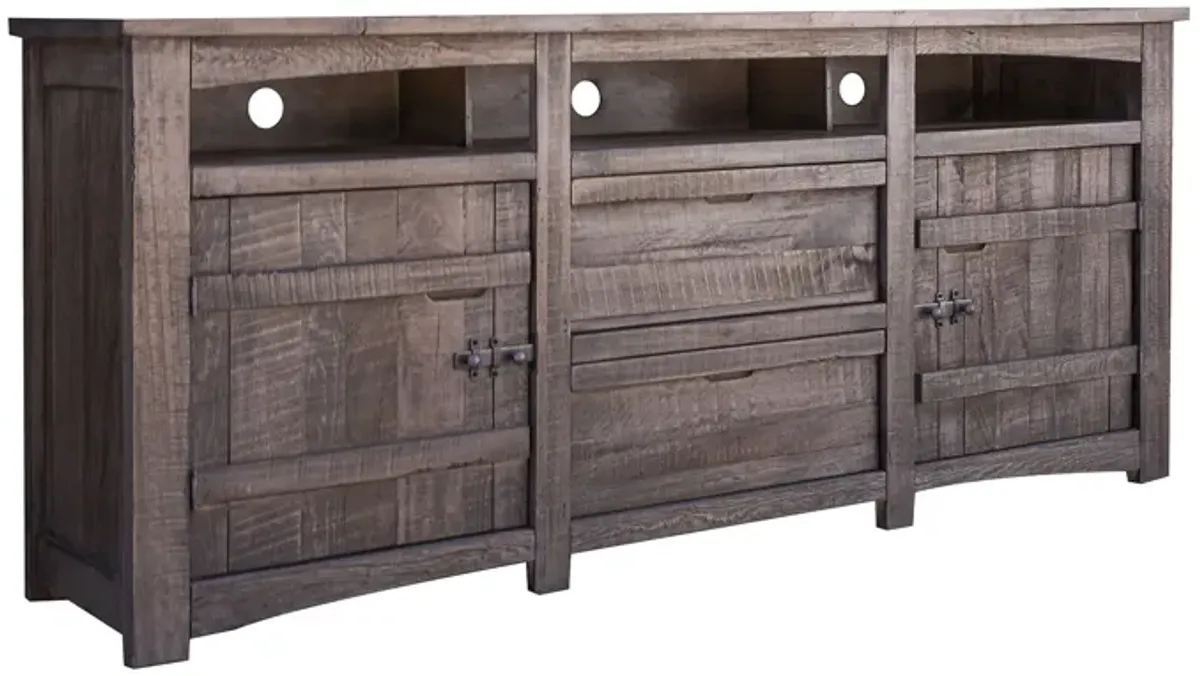 Solid Wood Cabinet, Enclosed Storage Distressed TV Stand - Gray