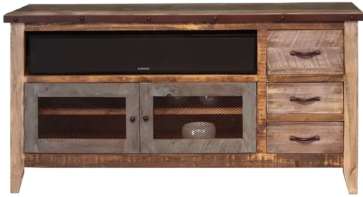 Cabinet Enclosed Storage, Distressed TV Stand - Brown