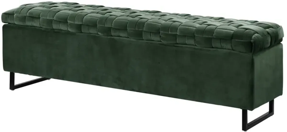 Upholstered Velvet Bench With Flip Top - Hunter Green