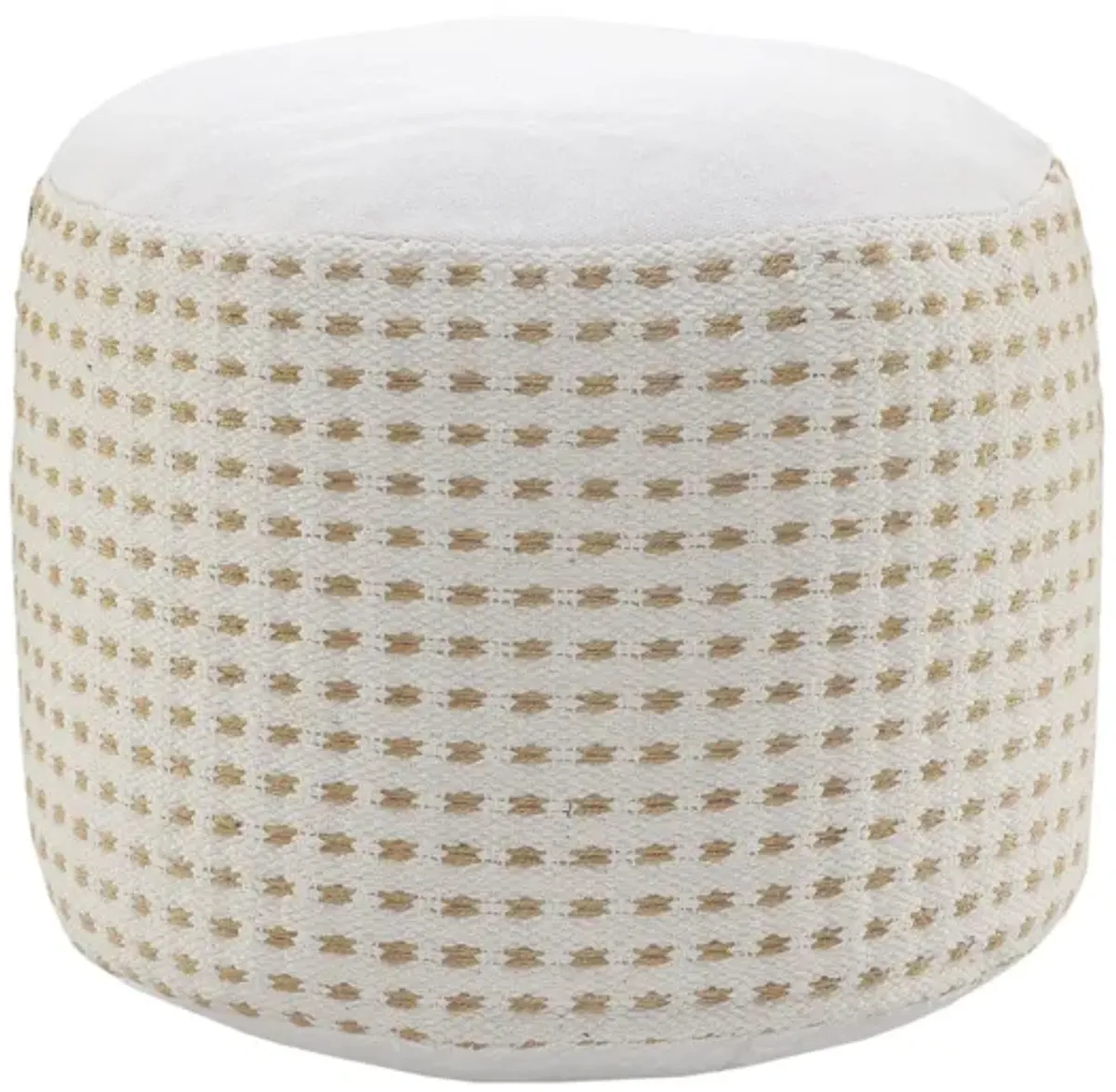 Jute Round Geometric Pouf Ottoman - White