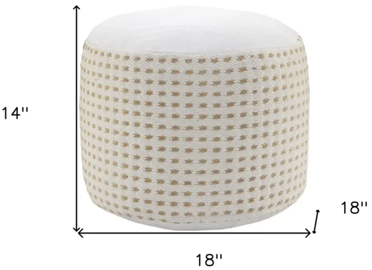 Jute Round Geometric Pouf Ottoman - White