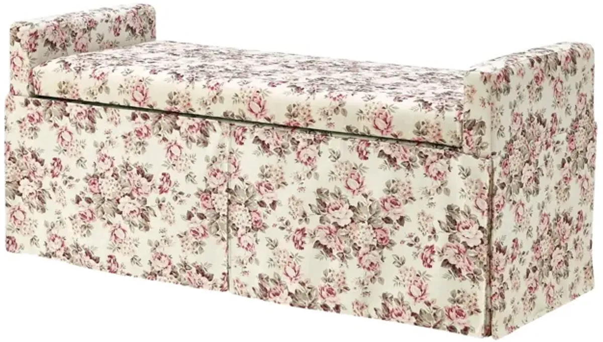 Upholstered Linen Bench With Shoe Storage - Red