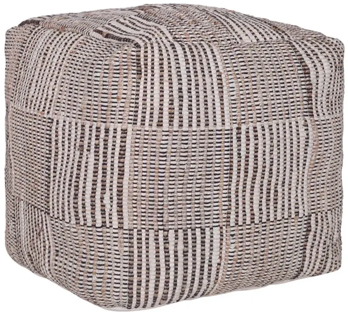 Cotton Cube Geometric Pouf Ottoman - Brown