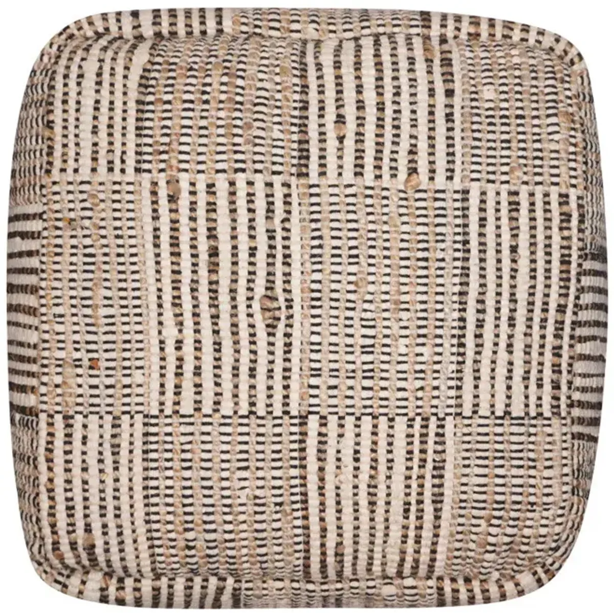 Cotton Cube Geometric Pouf Ottoman - Brown