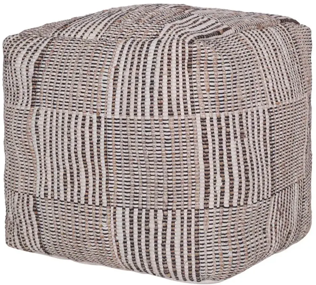 Cotton Cube Geometric Pouf Ottoman - Brown