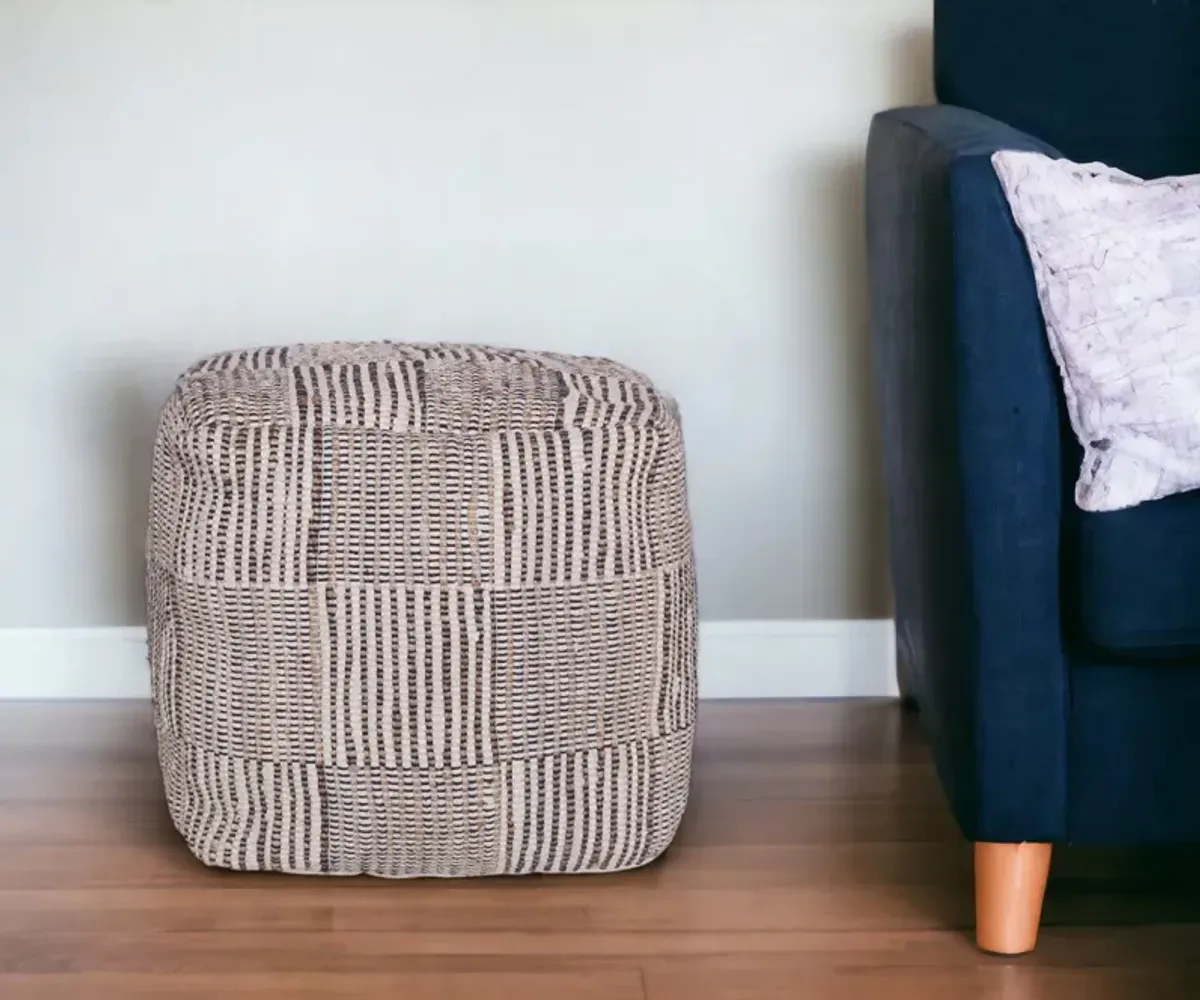 Cotton Cube Geometric Pouf Ottoman - Brown