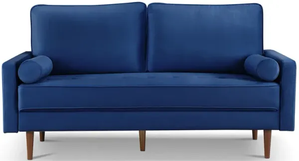 Velvet Sofa And Toss Pillows With Dark Brown Legs - Blue